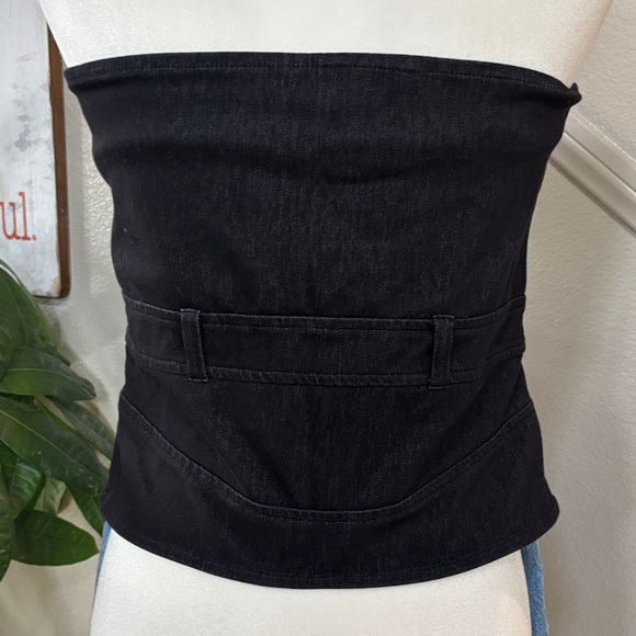 Black Strapless Denim Zip Top - Picture 4 of 5